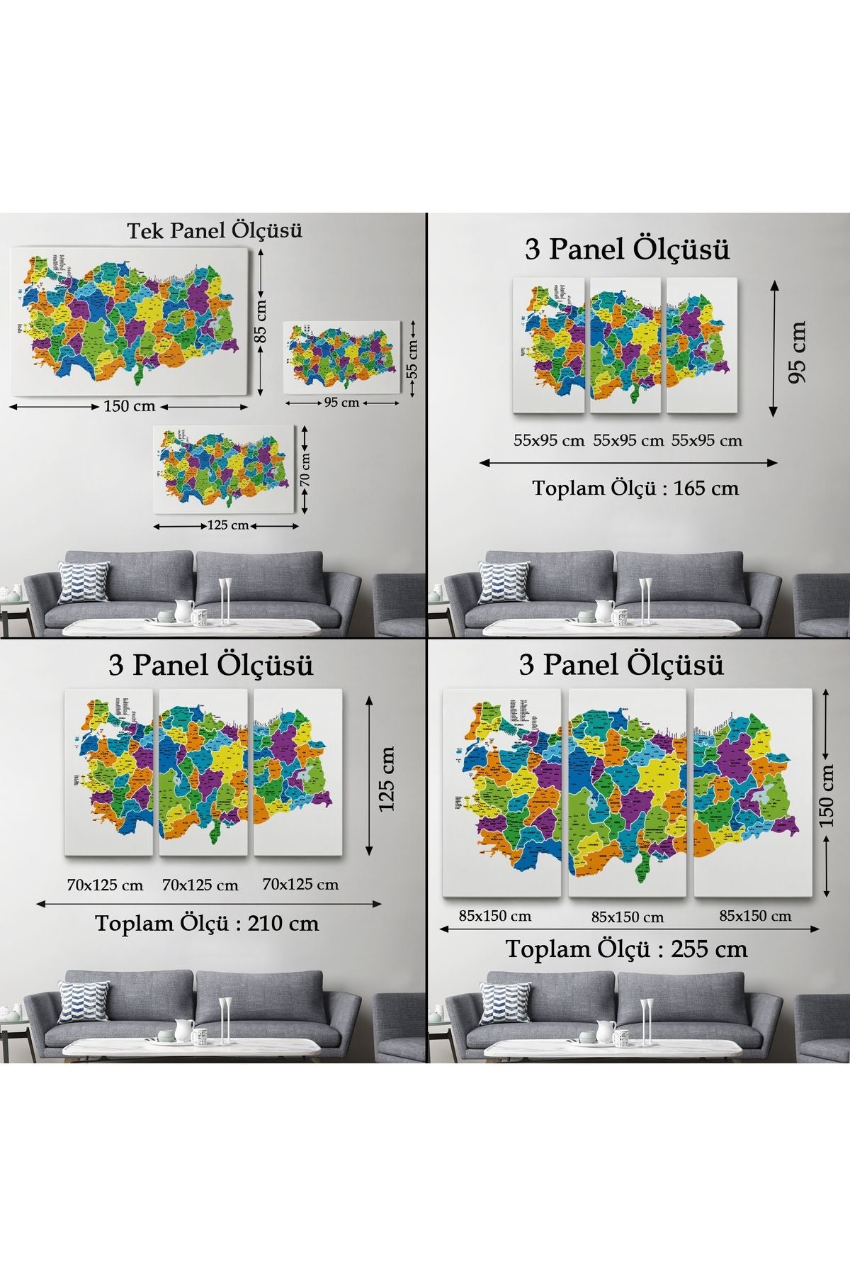 arg001 seri Türkiye Haritası Kanvas Tablo İl ve İlçeli Ayrıntılı Eğitici  Dekoratif Tablo 3032