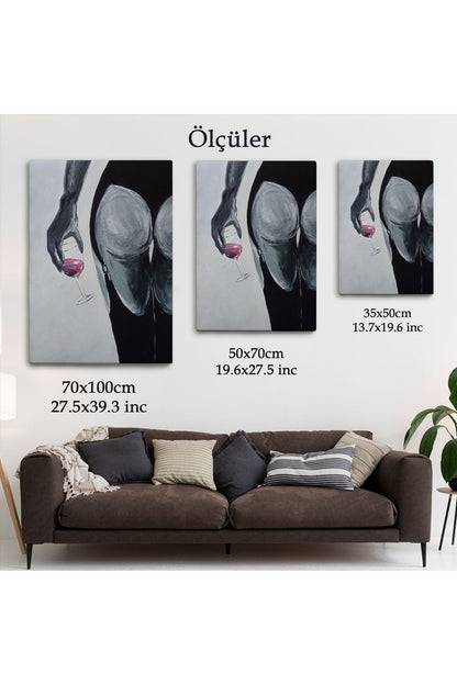 Kızmızı Şarap İçen Sexi Kadın Duvar Tablosu-6219