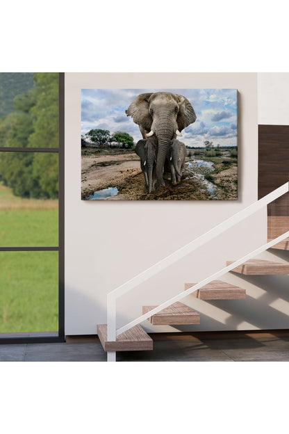 Fil ve Yavruları Dekoratif Kanvas Tablo 1134