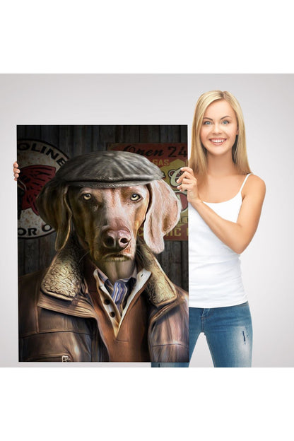 İnsan Kıyafetli Kasketli Köpek Dekoratif Duvar Tablosu -6178