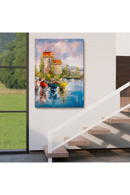 Liman Manzarası Yağlıboya Görünüm Dekoratif Kanvas Duvar Tablosu-5931