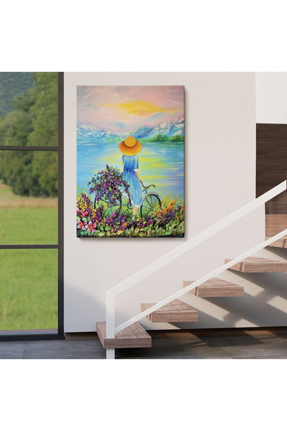 Göl Kenarındaki Bisikletli Kız Dekoratif Duvar Tablosu-6135