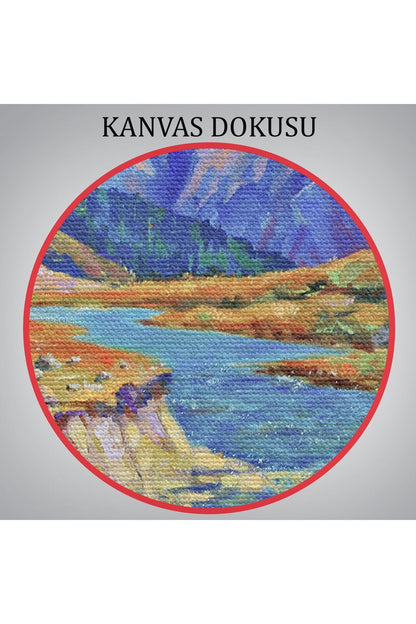 Kafkas Dağları Manzaralı Yağlıboya Görünüm Dekoratif Tablo-3611