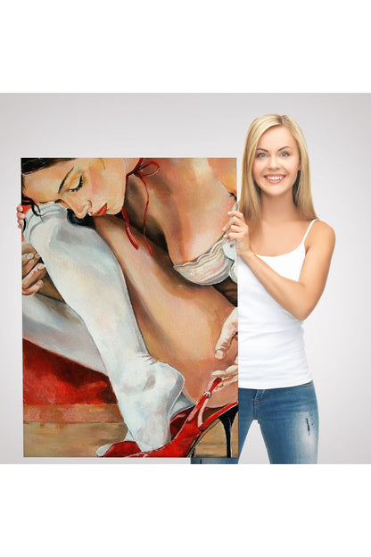 Kırmızı Ayakkabılarını Giyen Sexi Kadın Duvar Tablosu-6311