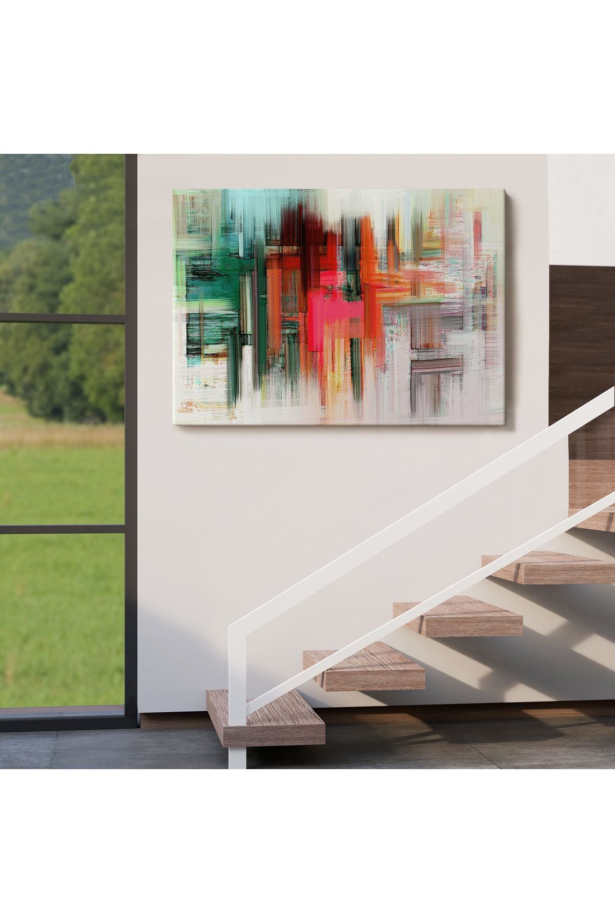 Fırça Darbeleri ile Soyut Yağlıboya Görünüm Dekoratif Kanvas Duvar Tablosu-3758