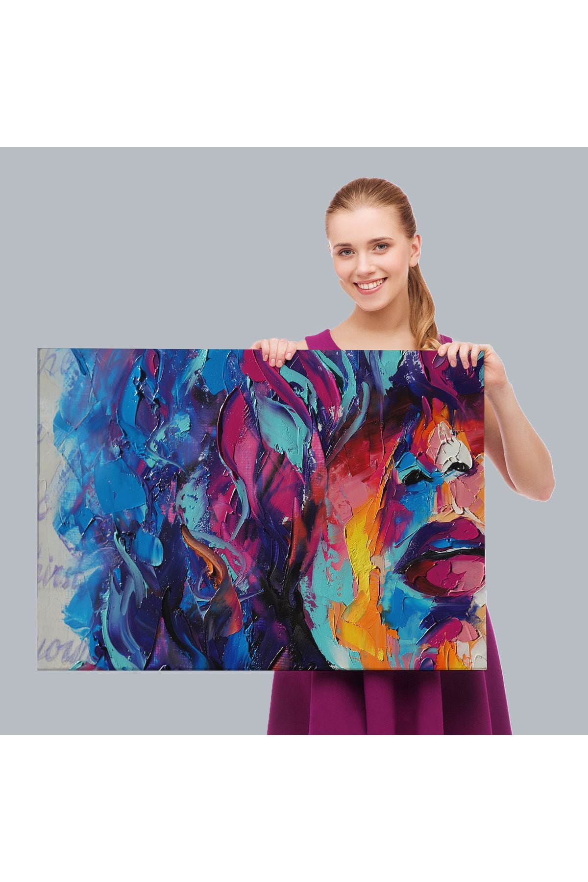 Güzel Kızın Soyut Resmi Yağlıboya Görünüm Dekoratif Kanvas Duvar Tablosu-3755