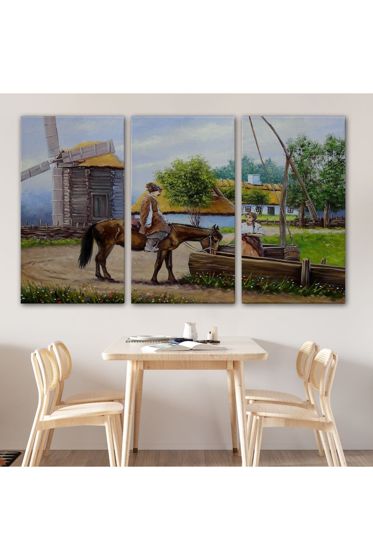 Köy Manzarası Yağlıboya Görünüm Dekoratif Kanvas Duvar Tablosu-3737