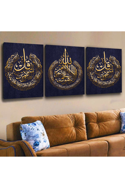 3'Lü Kanvas Allah Muhammed Lafzı Dini Tablo