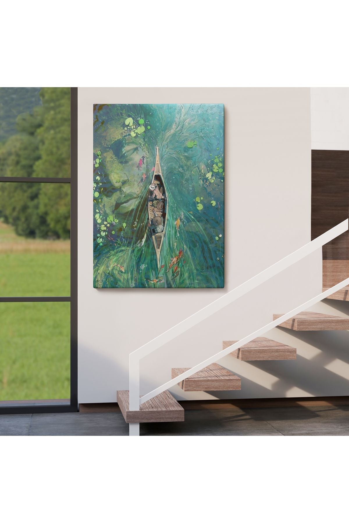 Lilyumların Altında Kano ile Gezen Duvar Tablosu-6163