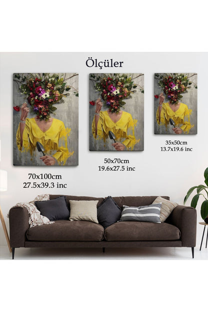 Çiçek Başlı Kadın Kanvas Tablo-5231