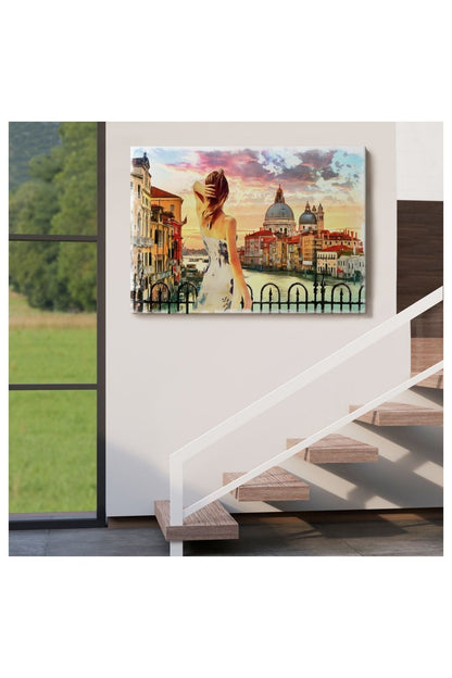 Kanvas, Duvar Tablosu, Dekoratif, Yağlıboya Görünüm Venedikte Kanala Bakan Kız 3590 EGKNV