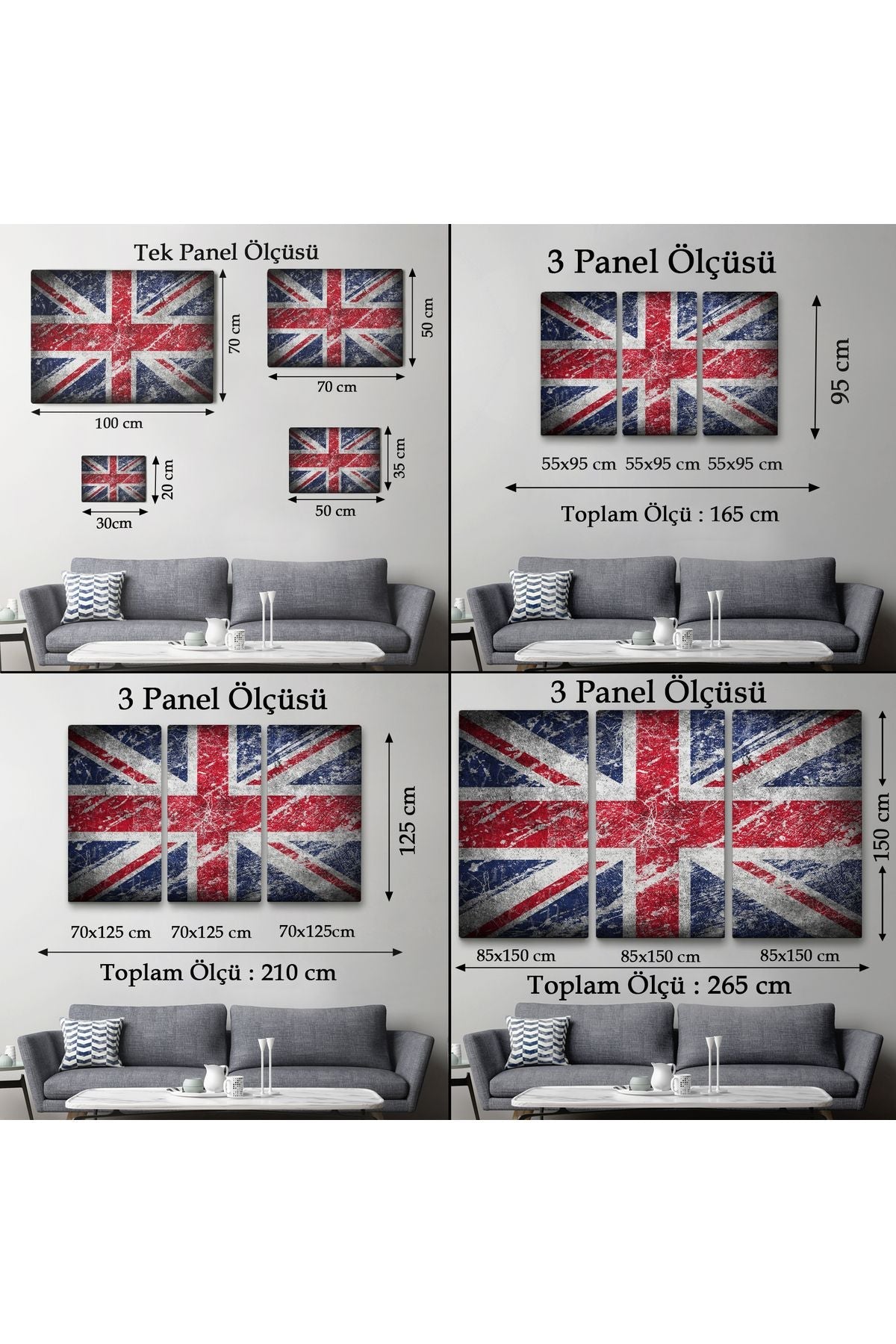 İngiltere Bayrağı Rustik Kanvas Tablo, Ev ve Ofis Dekoru-5392