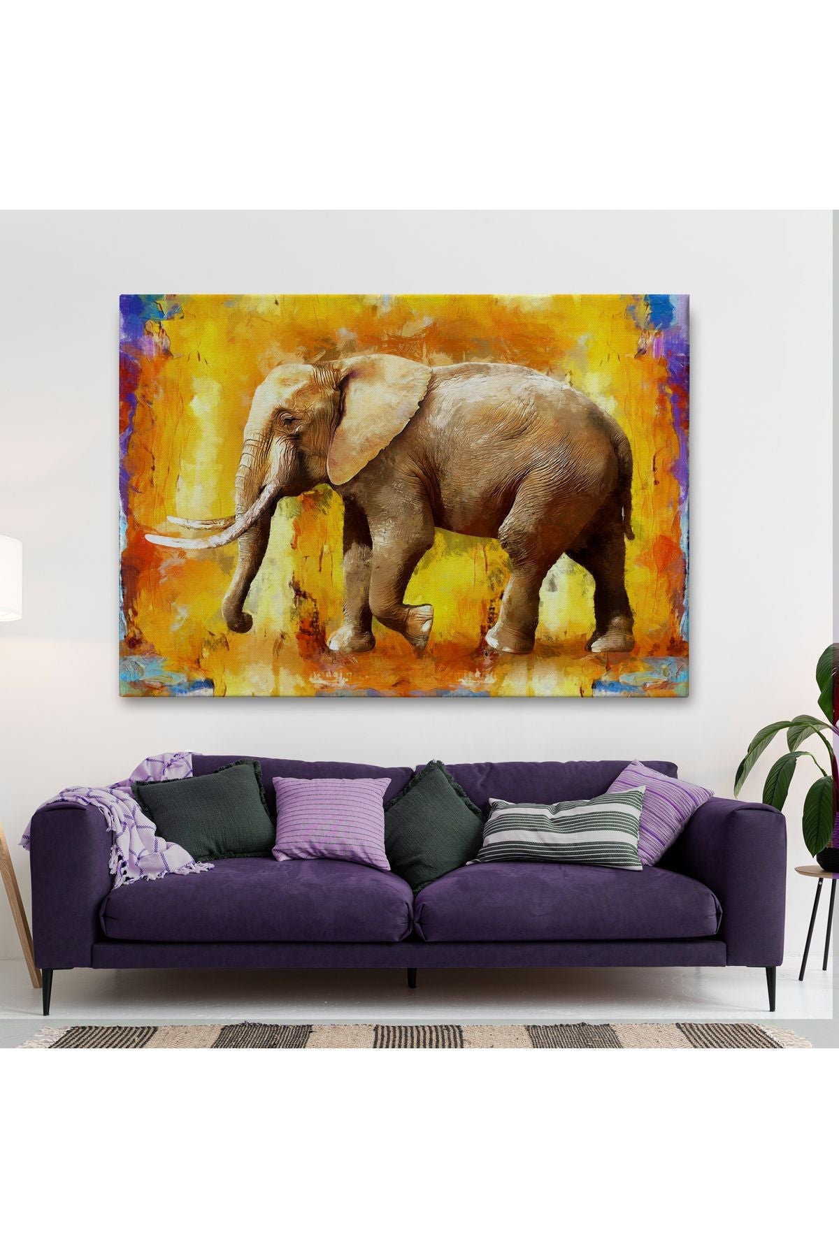 Modern Sanat Tarzı Yürüyen Fil Yağlıboya Görünüm Kanvas Duvar Tablosu-3688
