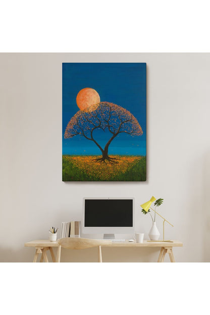 Gece Ay Işığındaki Aşk Ağacı Dekoratif Duvar Tablosu-6197