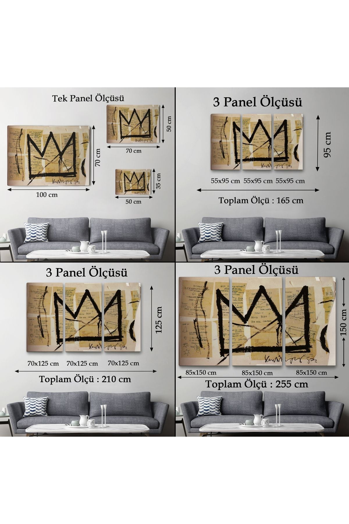 Jean Michel Basquiat Notlar ve Taç Eseri Kanvas Duvar Tablosu-5001