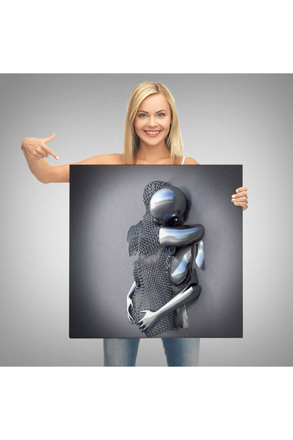 Kanvas Tablo, Gri ve Gümüş Metalik Efektli Modern Aşk Sanatı-5363