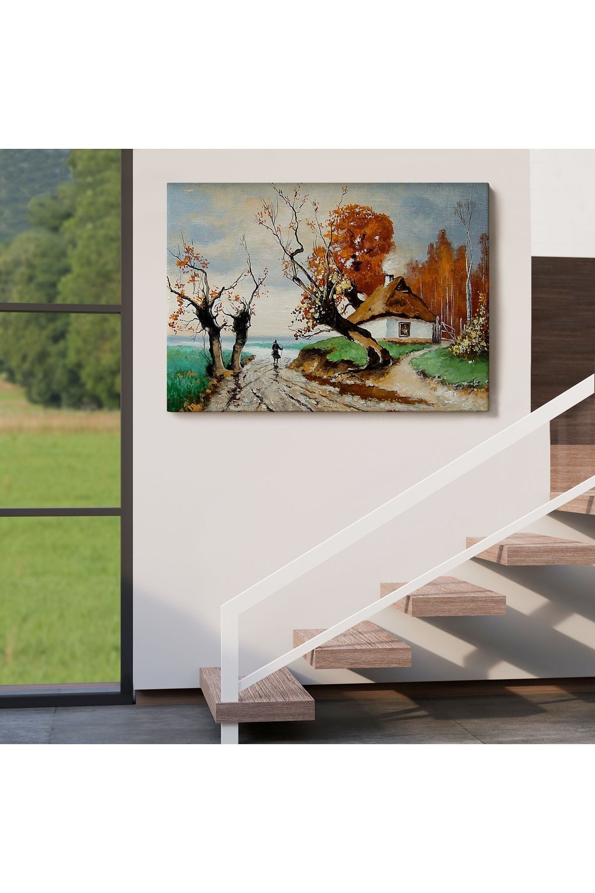 HG Sonbahar Köy Manzarası Dekoratif Duvar Tablosu-3473