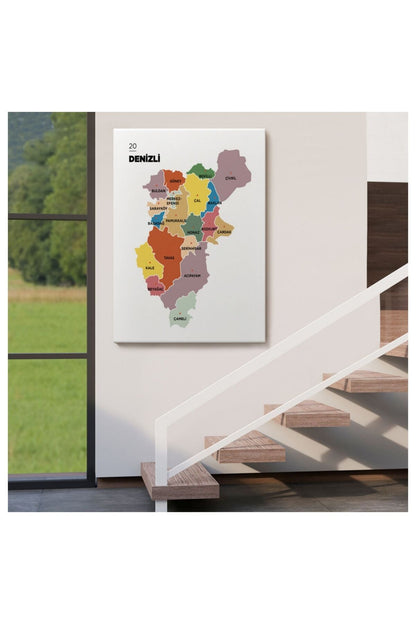 Kanvas, Duvar Tablosu, Dekoratif, İl ve İlçeler Haritası Denizli, Modern 1319 EGKNV