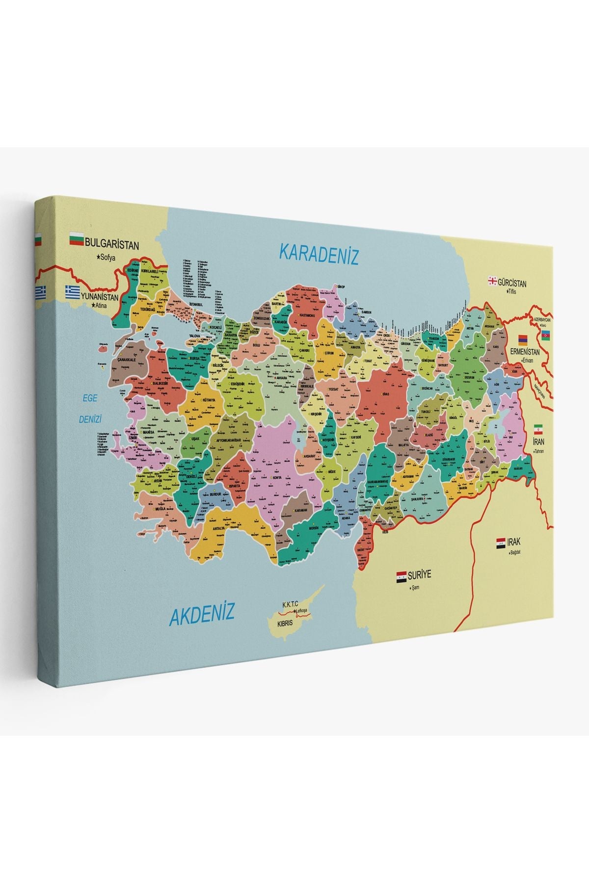 Türkiye Haritası Kanvas Tablo İl ve İlçeli Ayrıntılı Eğitici  Komşulu Tablo 3012
