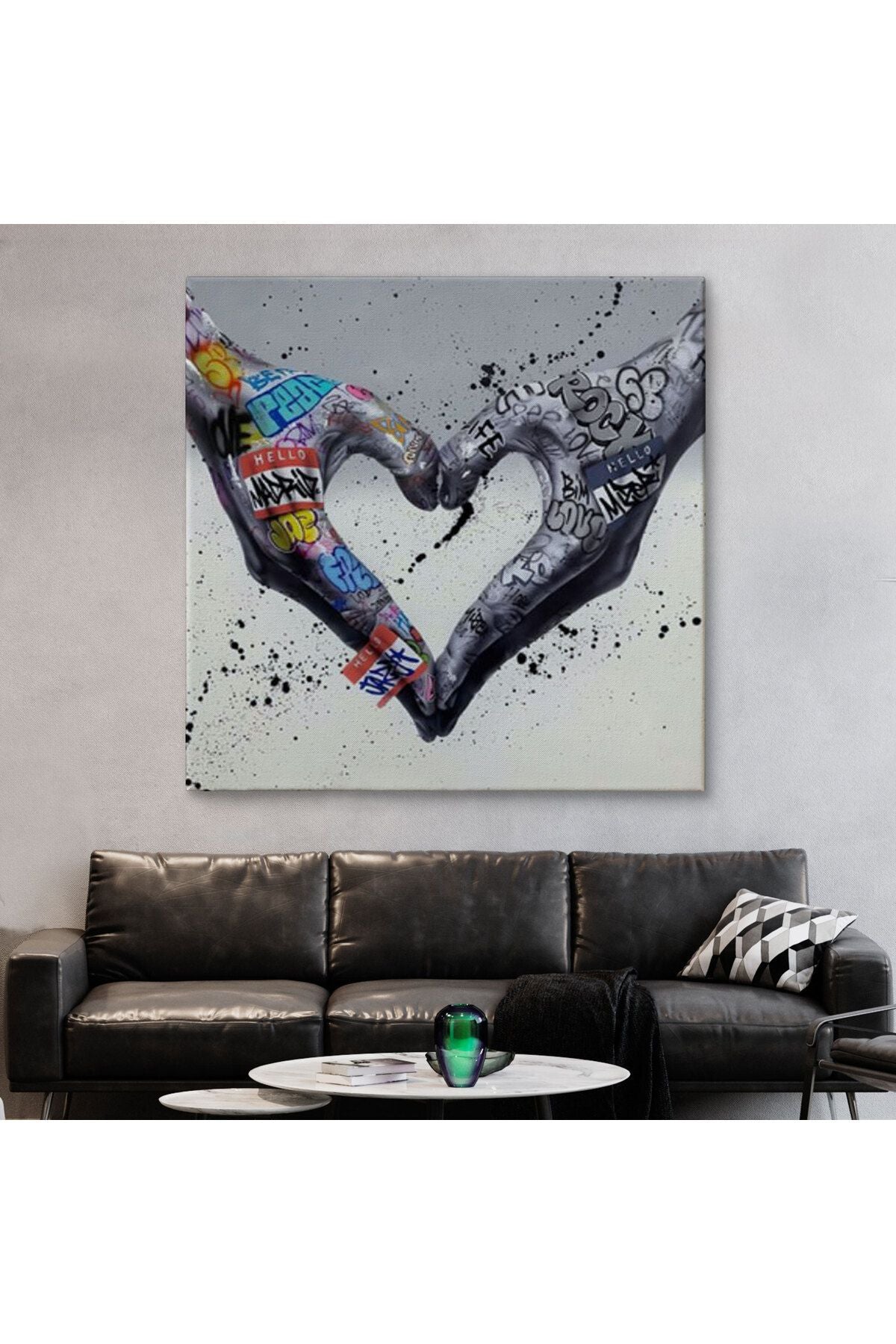 Graffiti Kalp Burcu Eller, Banksy Posteri, Kanvas Tablo, Pop Art-5343