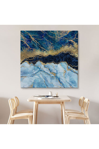 Mavi ve Gold'un Mükemmel Uyumu Mermer Görünümlü Modern Kanvas Tablo-5072