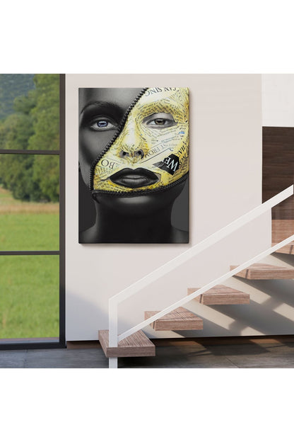 Fermuar Makyajlı Güzel Kızın Yakın Çekim Portresi Kanvas Tablo-4973