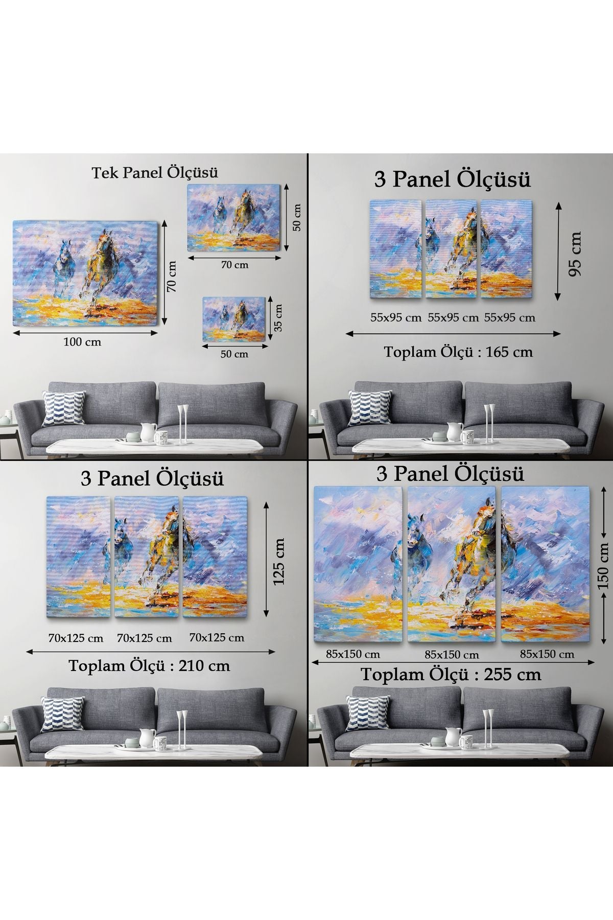 Koşan Atlar Yağlıboya Görünüm Dekoratif Kanvas Duvar Tablosu-3490