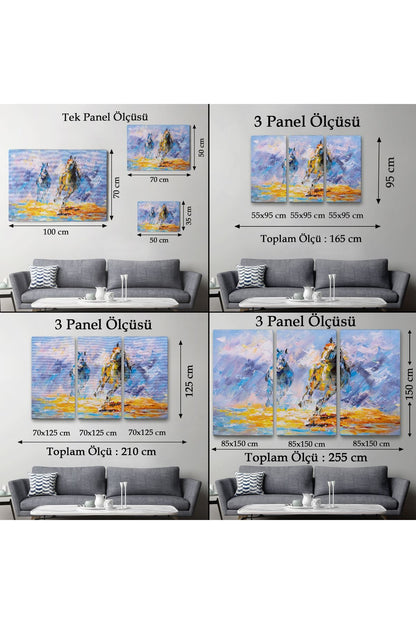 Koşan Atlar Yağlıboya Görünüm Dekoratif Kanvas Duvar Tablosu-3490