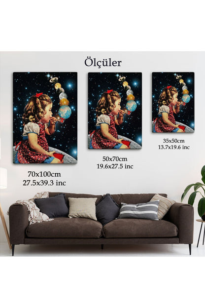 Galaksiler İle Oynayan Kız Çocuğu Tablosu-6042