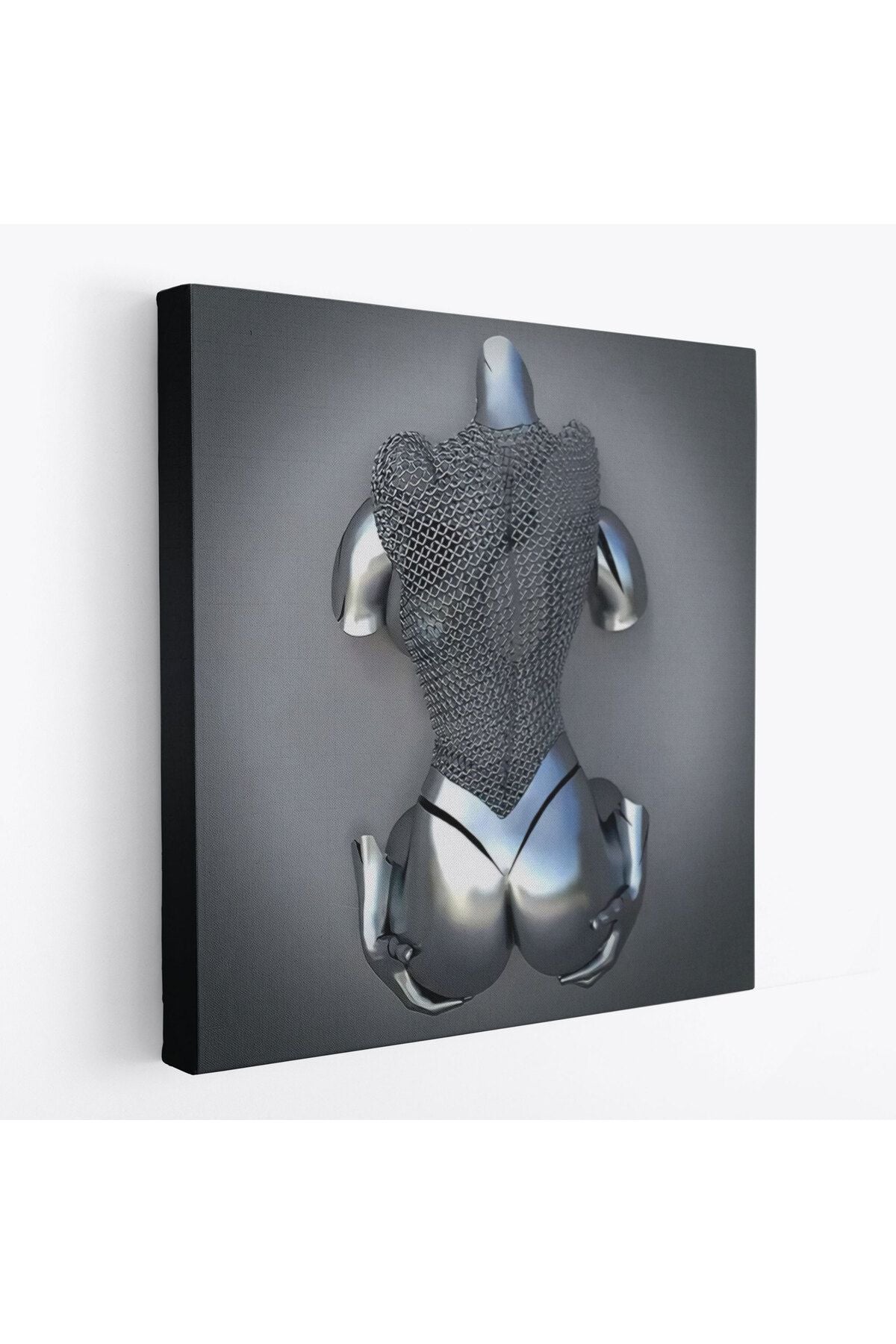 Gri Ve Gümüş Duvar Dekoru, Metalik Efektli Kanvas Tablo, Romantik Beden-5348