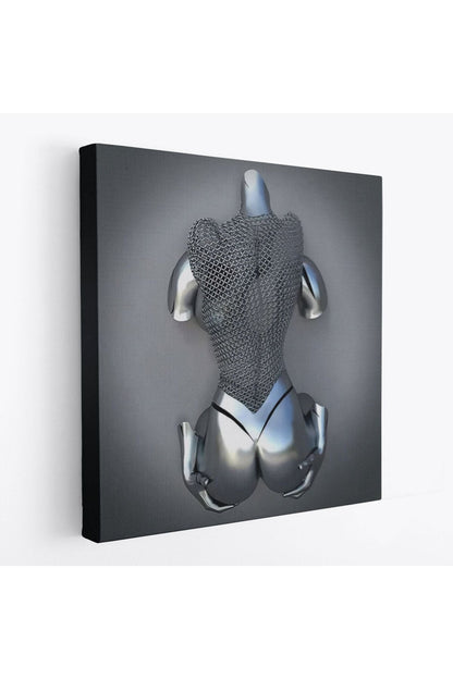 Gri Ve Gümüş Duvar Dekoru, Metalik Efektli Kanvas Tablo, Romantik Beden-5348