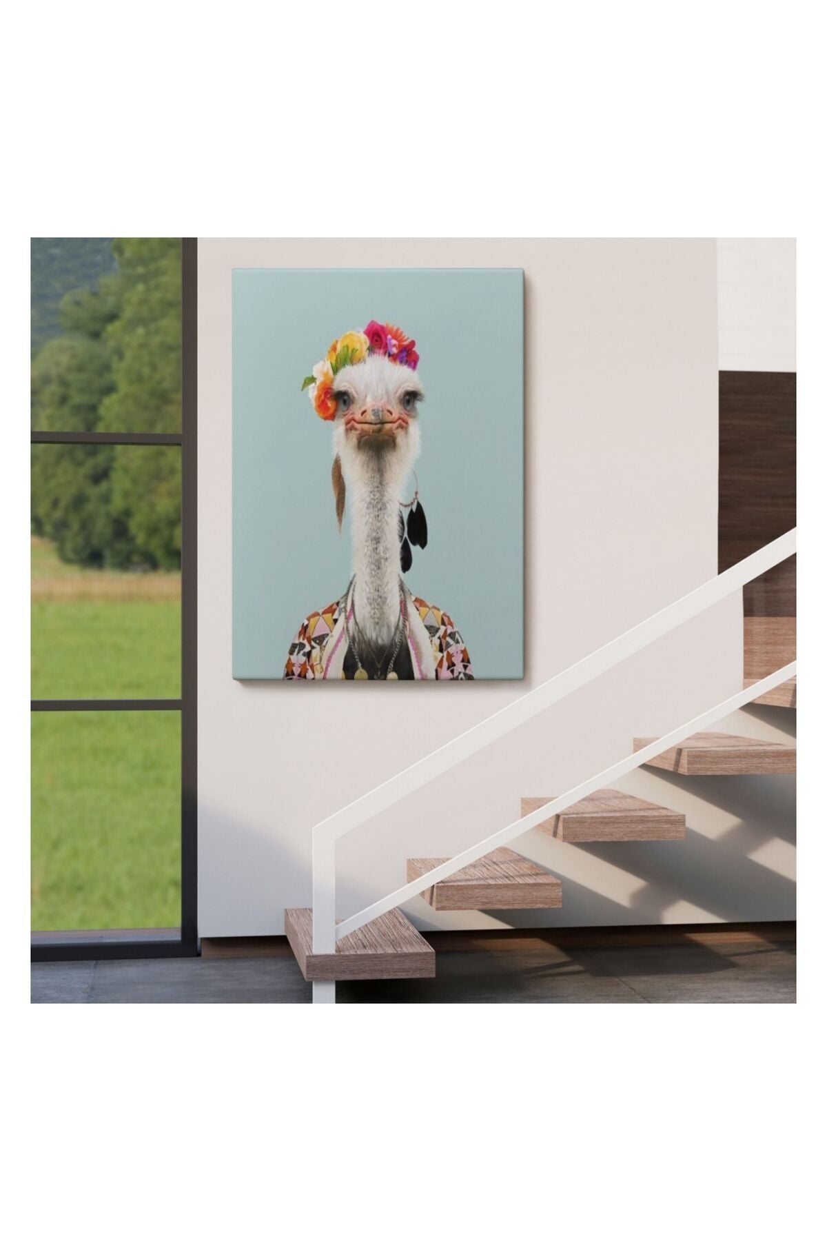 Kanvas Tablo, Duvar Dekoru, İnsan Görünümlü Deve Kuşu 6286 BUNGKNV