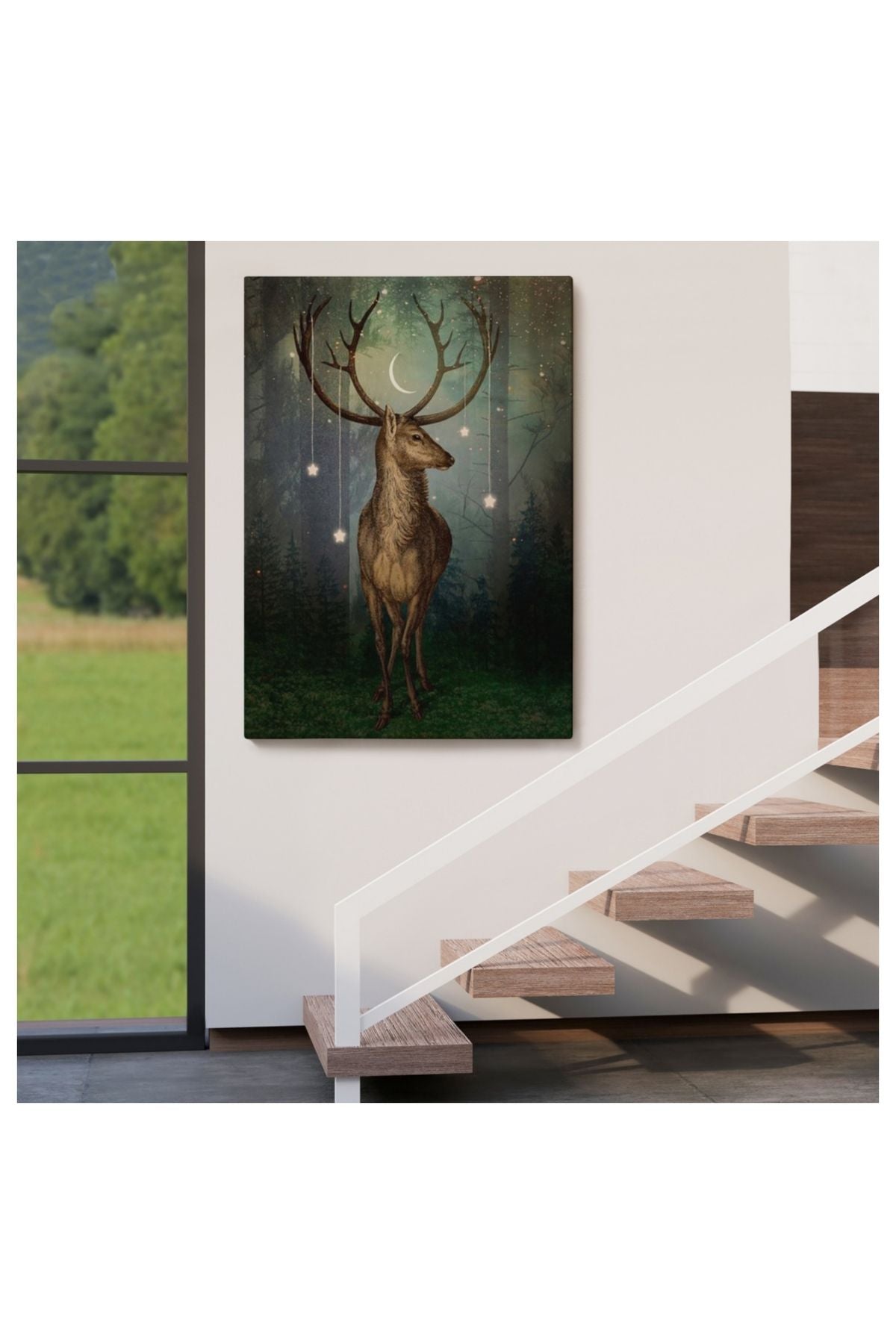 Kanvas, Duvar Tablosu, Dekoratif, Gece Vakti Orman'daki Geyik 6309 EGKNV