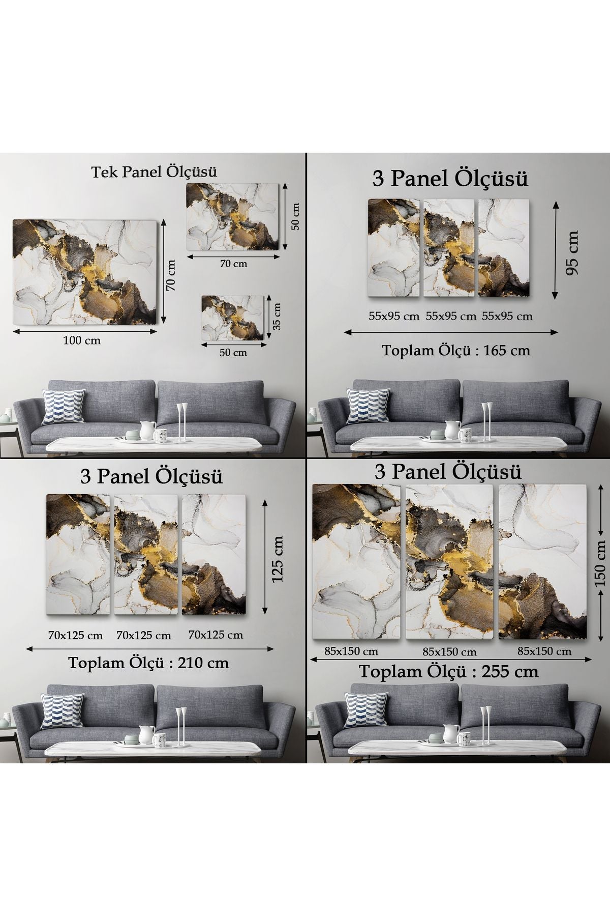 Mermer Desenli ve Altun Tozu Detaylı Soyut Modern Kanvas Tablo-5055