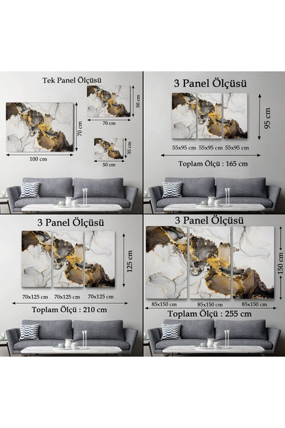 Mermer Desenli ve Altun Tozu Detaylı Soyut Modern Kanvas Tablo-5055