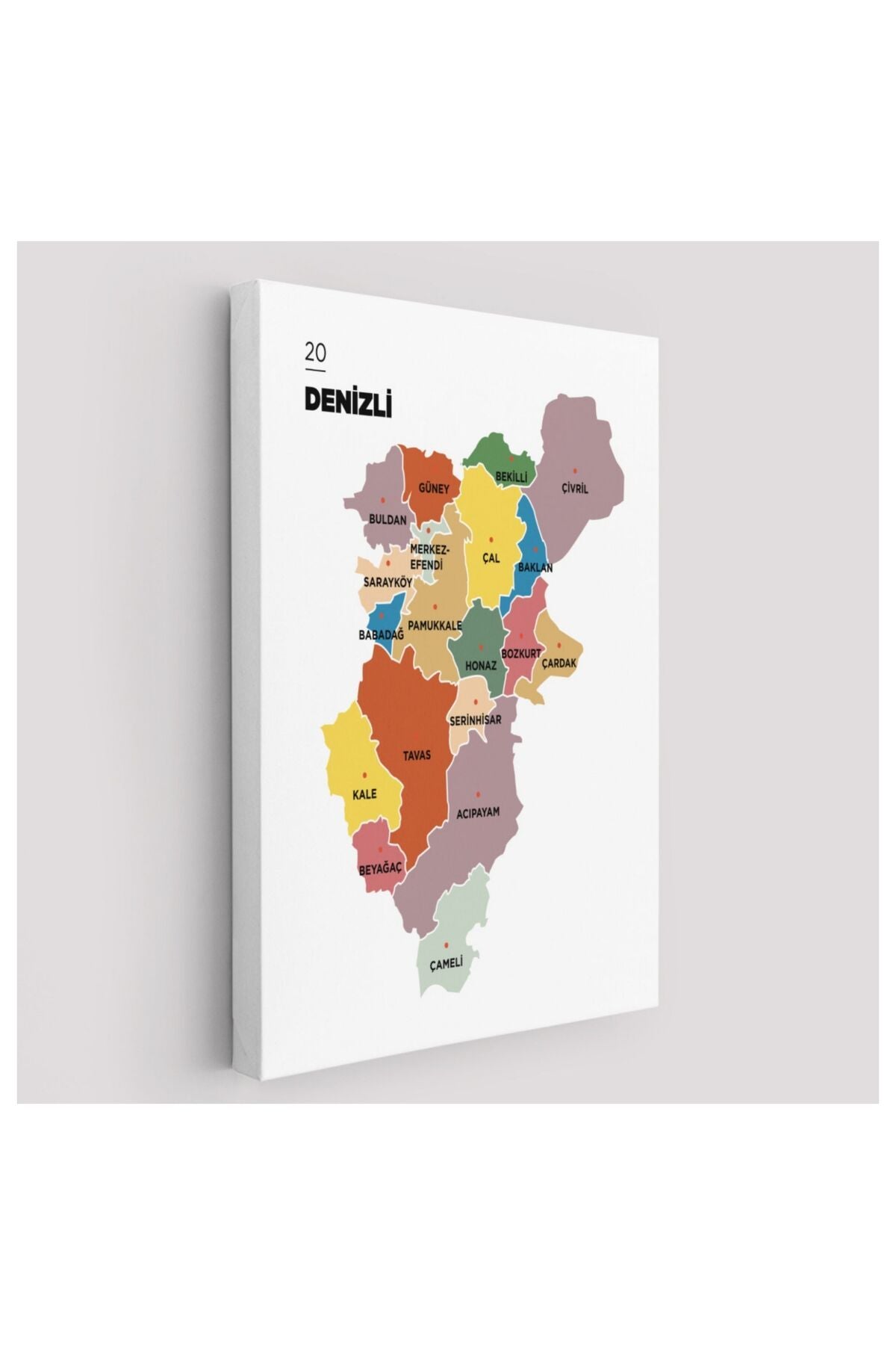 Kanvas, Duvar Tablosu, Dekoratif, İl ve İlçeler Haritası Denizli, Modern 1319 EGKNV