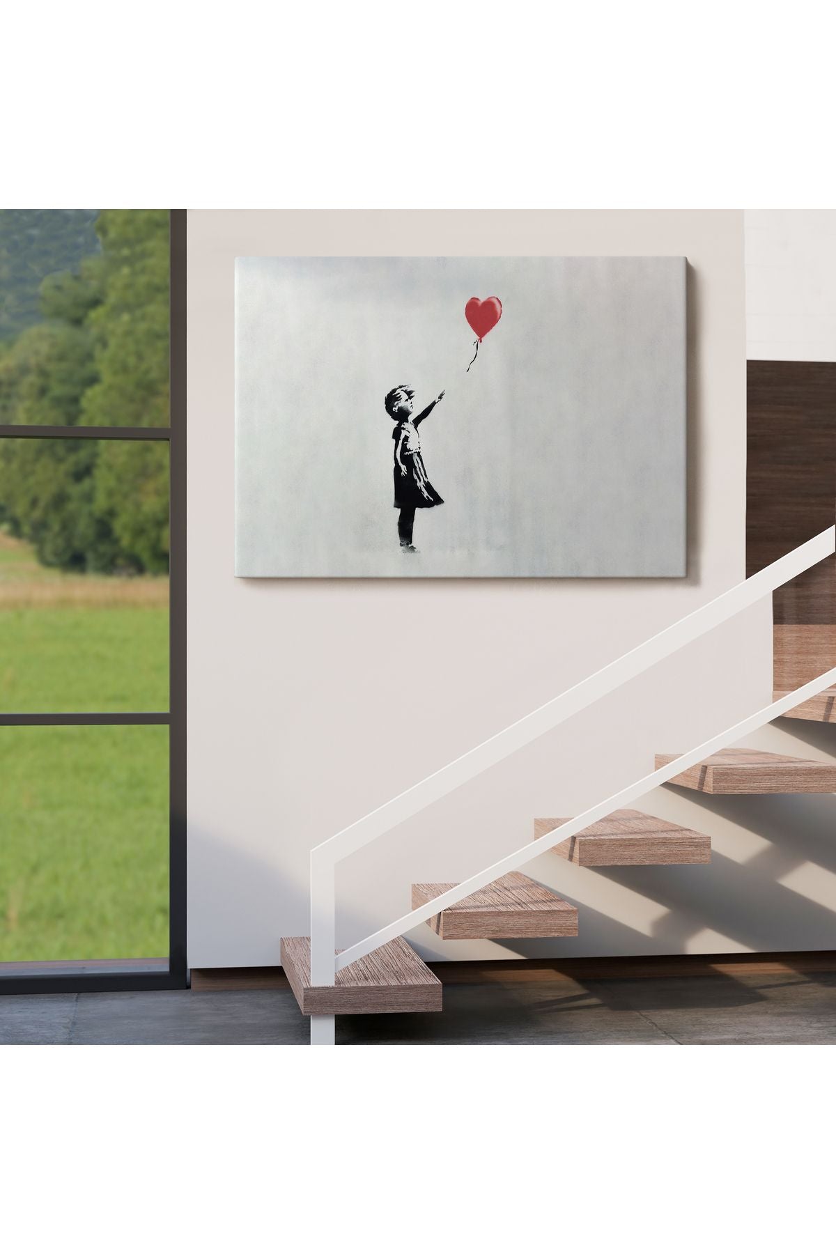HG Banksy Kırmızı Balonu Uçup Giden Kız Kanvas Tablosu-5059