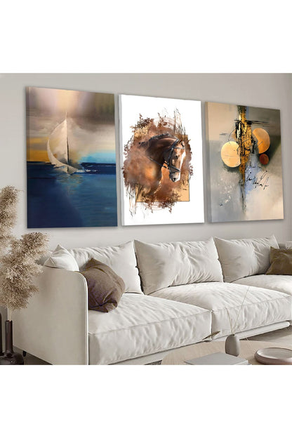 Kolaj Çizim 3'Lü Kanvas Tablo