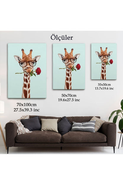 Ağzında Gül Olan Gözlüklü Zürafa Duvar Tablosu-6080