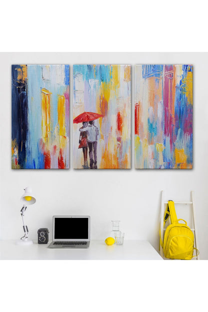 Kırmızı Şemsiyeli Sevgililer Yağlıboya Görünüm Kanvas Duvar Tablosu-3452