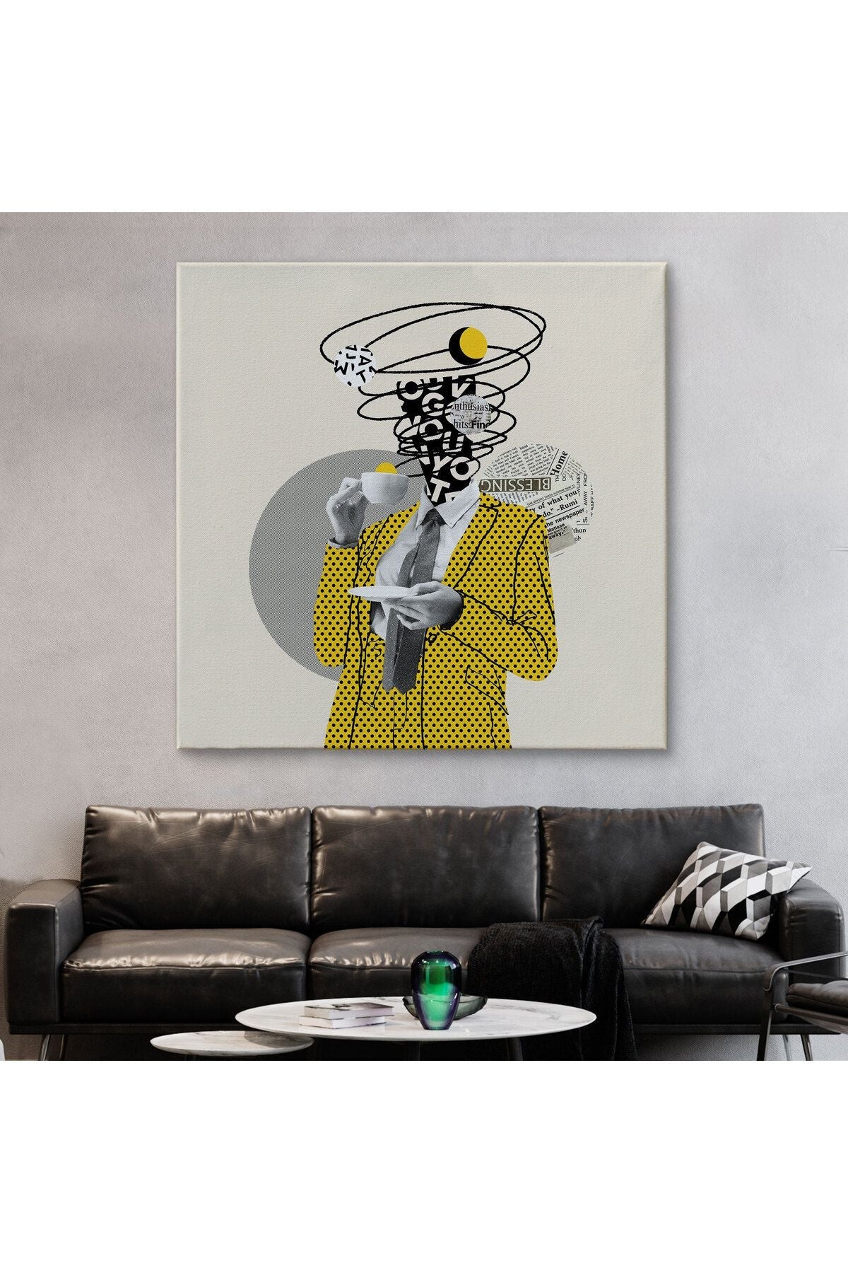 Kahve İçen Çizgi Roman Kahramanı Pop Art Tablo-5801