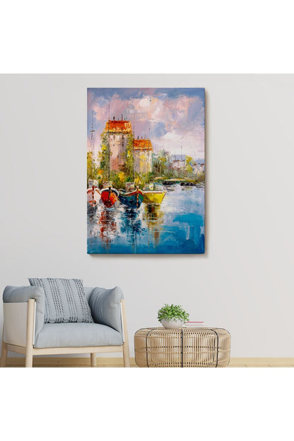 Liman Manzarası Yağlıboya Görünüm Dekoratif Kanvas Duvar Tablosu -5981