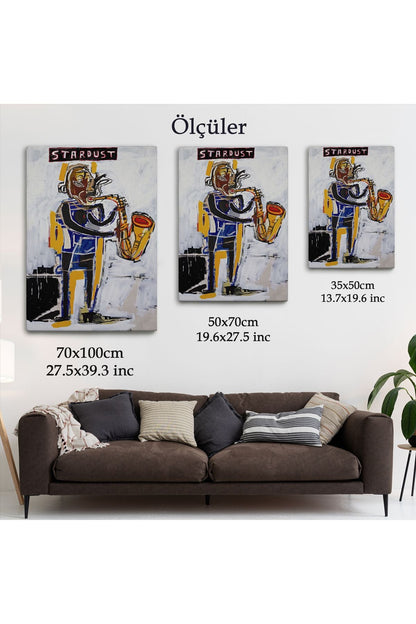 Jean Michel Basquiat Stardust Saksafon Kanvas Tablo, Sokak sanatı, Pop Art-4963