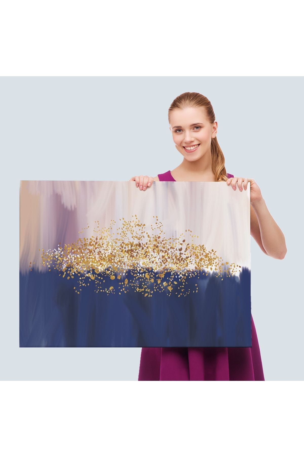 Mavi ve Gold'un Uyumu Modern Kanvas Tablo-5045