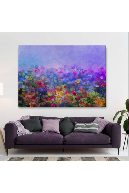 Kır Çiçekleri Yağlıboya Görünüm Dekoratif Kanvas Duvar Tablosu-3505