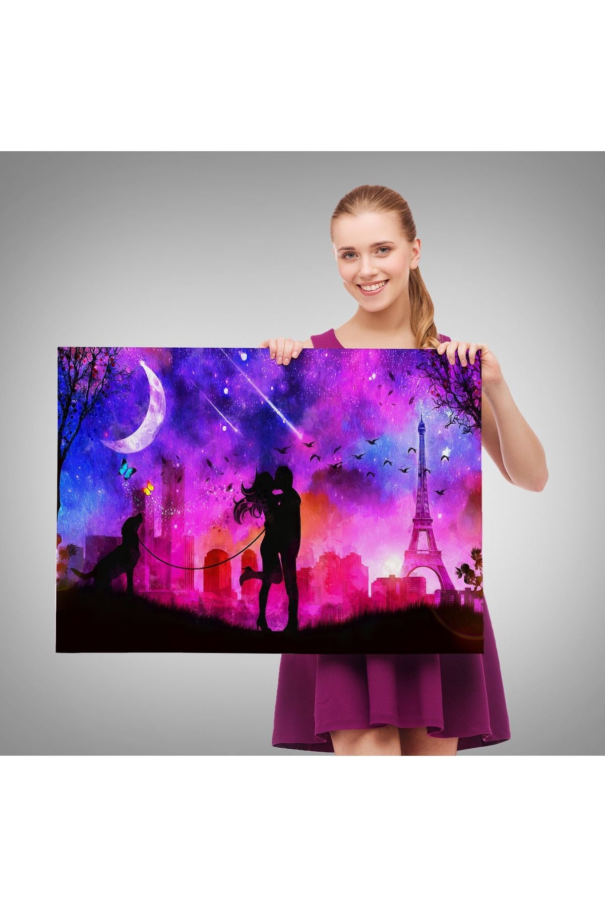 Eyfel Kulesi Önünde Öpüşen Çift Duvar Tablosu-1224