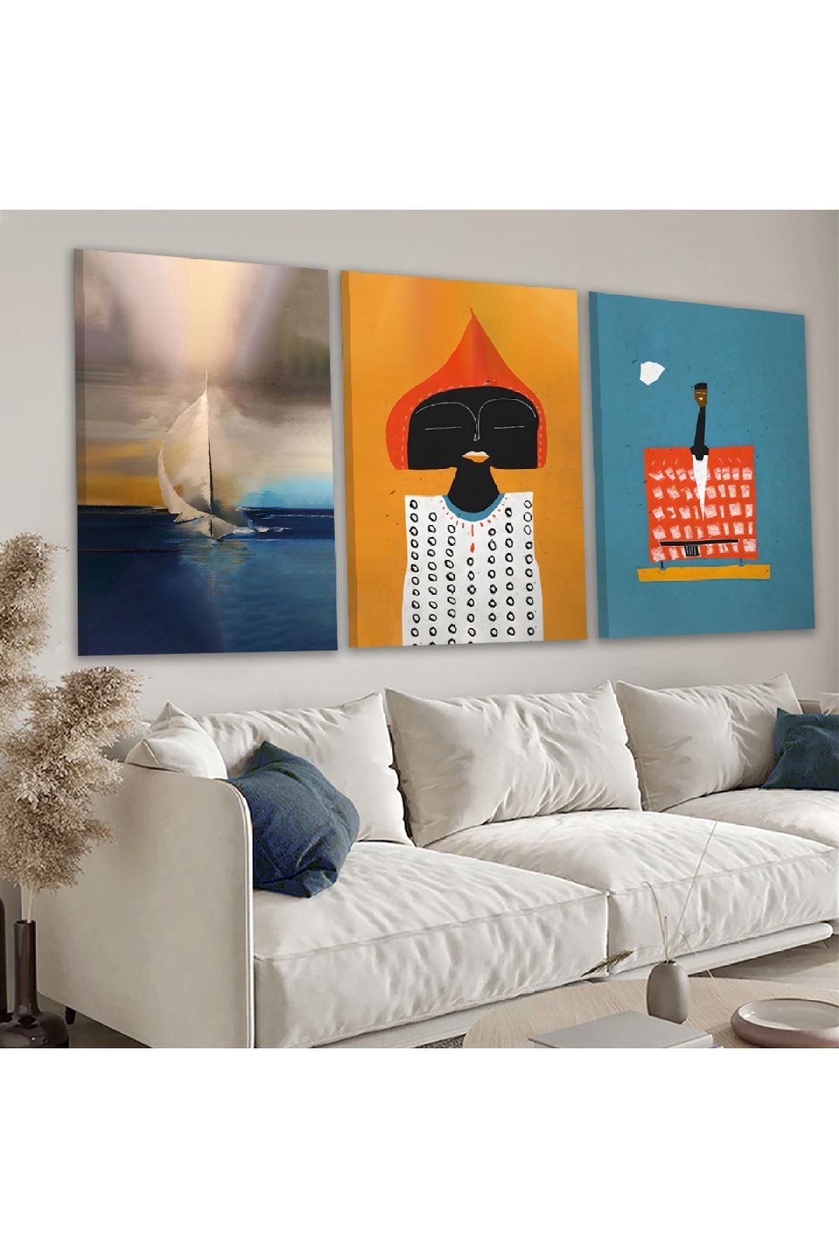 Kolaj Çizim 3'Lü Kanvas Tablo