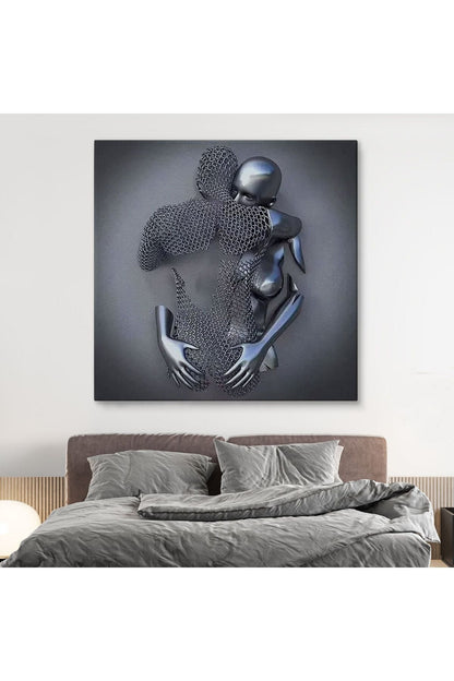 Kanvas Tablo Gri ve Gümüş Duvar Dekoru, Metalik Efektli Kanvas Tablo-5356