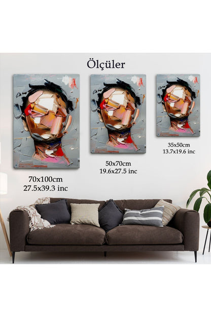 Fırça Darbesi İnsan Yüzü Kanvas Tablo, Soyut Kadın Yüzü Portresi Kanvas Tablo-5210