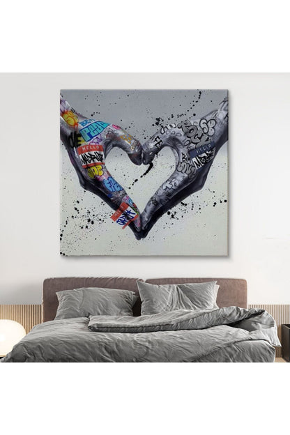 Graffiti Kalp Burcu Eller, Banksy Posteri, Kanvas Tablo, Pop Art-5343